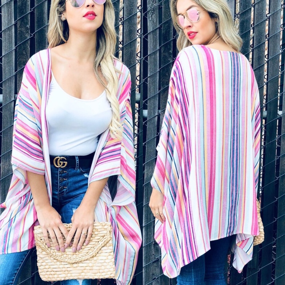 HILLARY Multicolor Stripes Kimono Cardigan - Picture 3 of 4